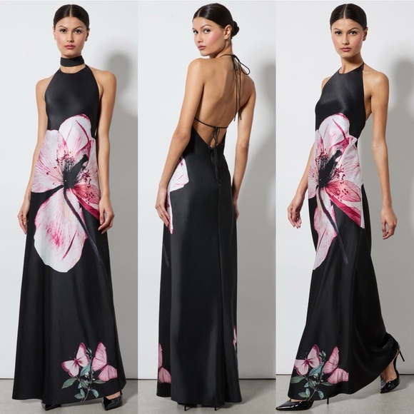 Alice + Olivia Montana Floral Tie-Back Halter Maxi Gown Size 0 NWT - Picture 13 of 17